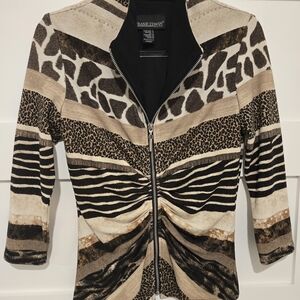 Frank Lyman Vintage Animal Print Zip Up Shirt